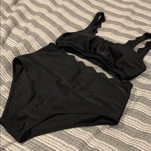 Black two-piece bathing suit High waist